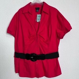 Torrid Red Gathered Front Optional Belt Button Front Shirt Blouse New 2X